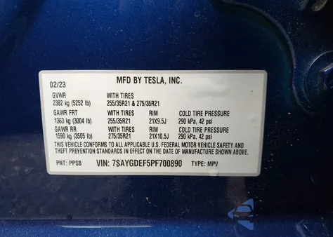 2023 Tesla Model Y Performance Dual Motor All-Wheel Drive z USA, uszkodzony, nr VIN 7SAYGDEF5PF700890